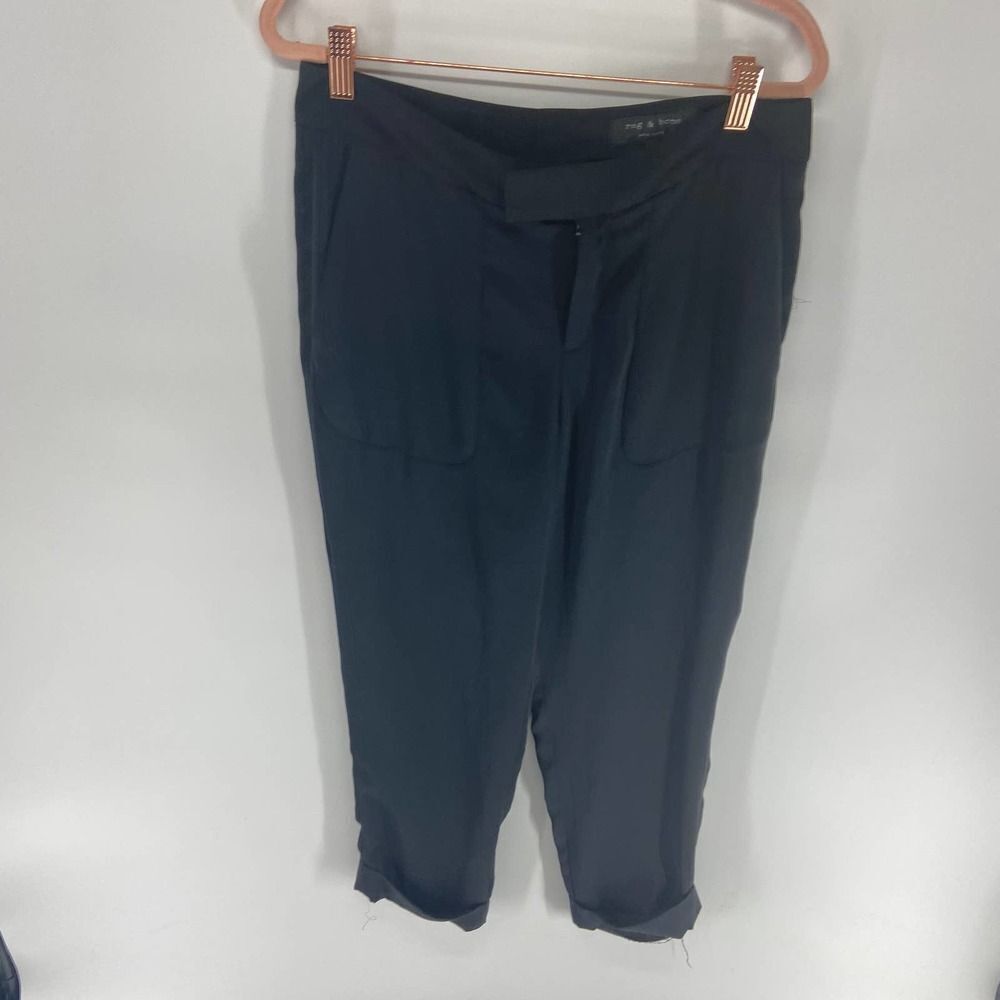 Rag and Bone Black Silky Cuffed Ankle Square Pocket Dress Trouser Pant womens 4